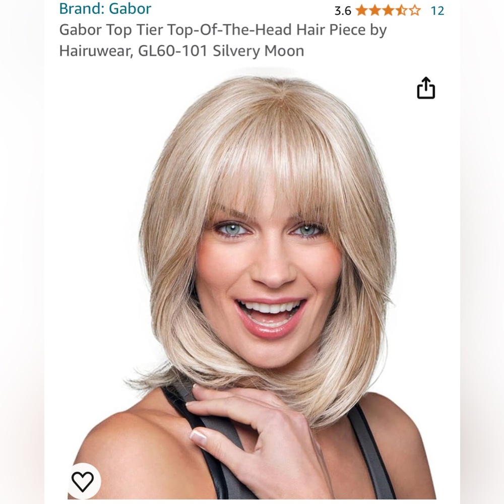 Gabor Top Tier Top-Of-The-Head Hair Piece by Hairuwear,GL60-101 Silvery Moon NWT - Picture 1 of 6